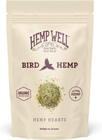 HempWell Bird Hemp hemp hearts resealable bag with “Organic” label and bird graphic