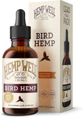 Hemp oil supplement bottle for birds with black dropper and boxed lead-free pack, amber liquid.