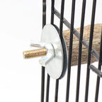 Natural wood perch platform attachment with metal mounting plate and bolt