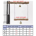 Natural wood branch perch set showing upper and lower rod lengths and bells