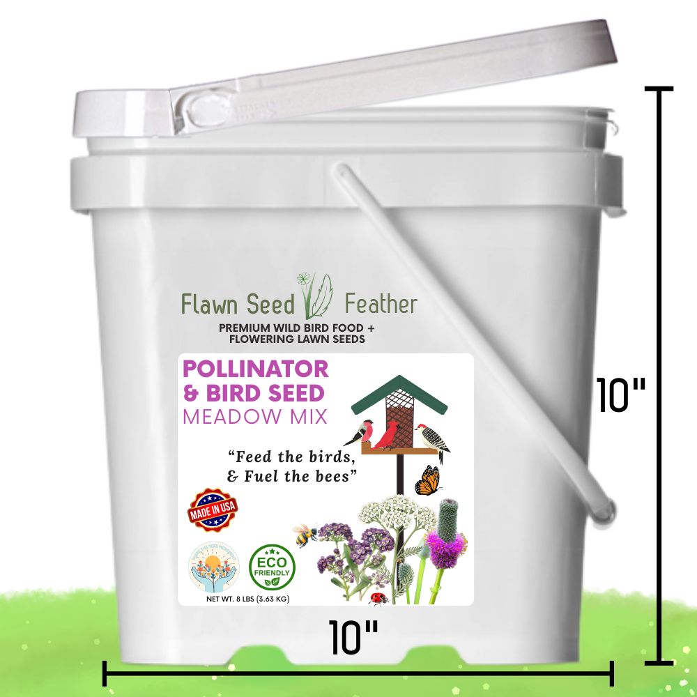 Bird seed and wildflower habitat mix bucket, white with handle and front label