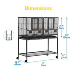 Bird cage dimensions diagram showing front view and overall height and width measurements