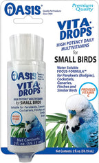 Small birds multivitamin drops bottle with blue label and white cap, 2 fl oz
