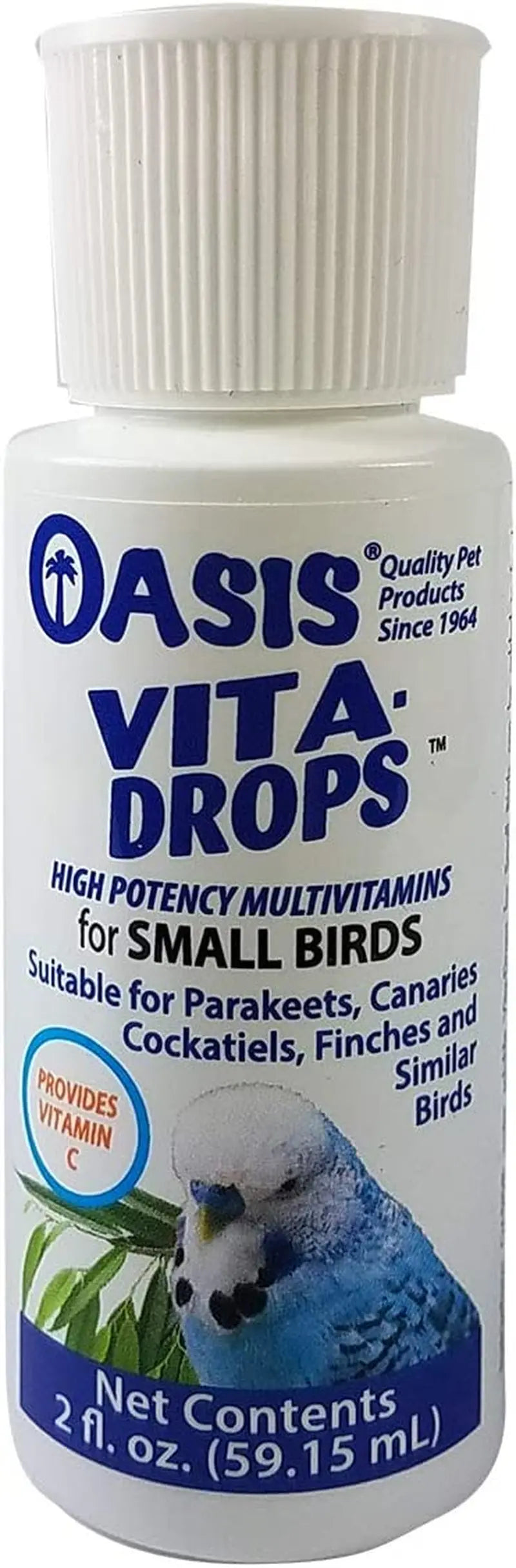 Multivitamin drops supplement bottle for small birds with white ribbed cap