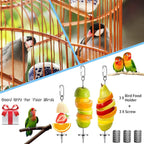 Hanging bird fruit skewer set with three colorful fruit slice holders