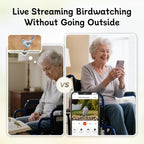 Bird feeder camera shown with phone app for live birdwatching