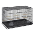 30-inch carbon steel bird flight cage with black wire bars, swing-out door, tray base