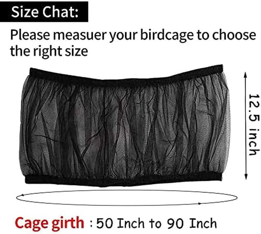 Bird cage seed catcher skirt, black mesh with curved top and elastic bottom