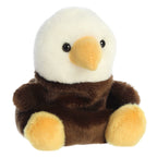 Brown-and-white bald eagle plush with orange beak, round eyes, front-facing
