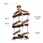 Wooden bird swing with cotton rope ladders and hanging metal bell