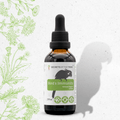 Bird immune support liquid supplement bottle with black dropper and amber liquid